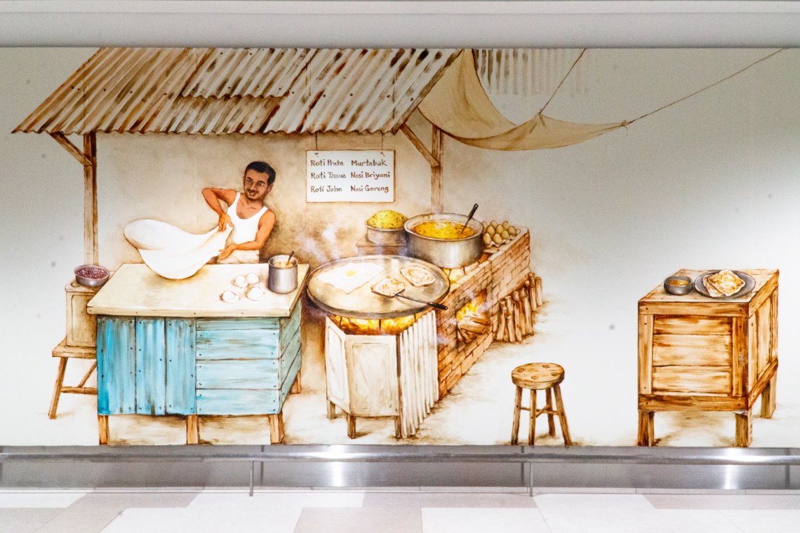 Singapore Culture Mural (Roti Prata) by Yip Yew Chong at Changi Airport T4, Underpass@T4 